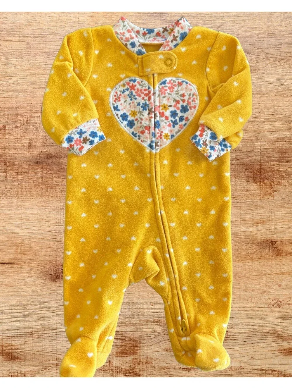 Carter's Yellow Fleece Footie Pajamas Floral Heart Baby Sleeper